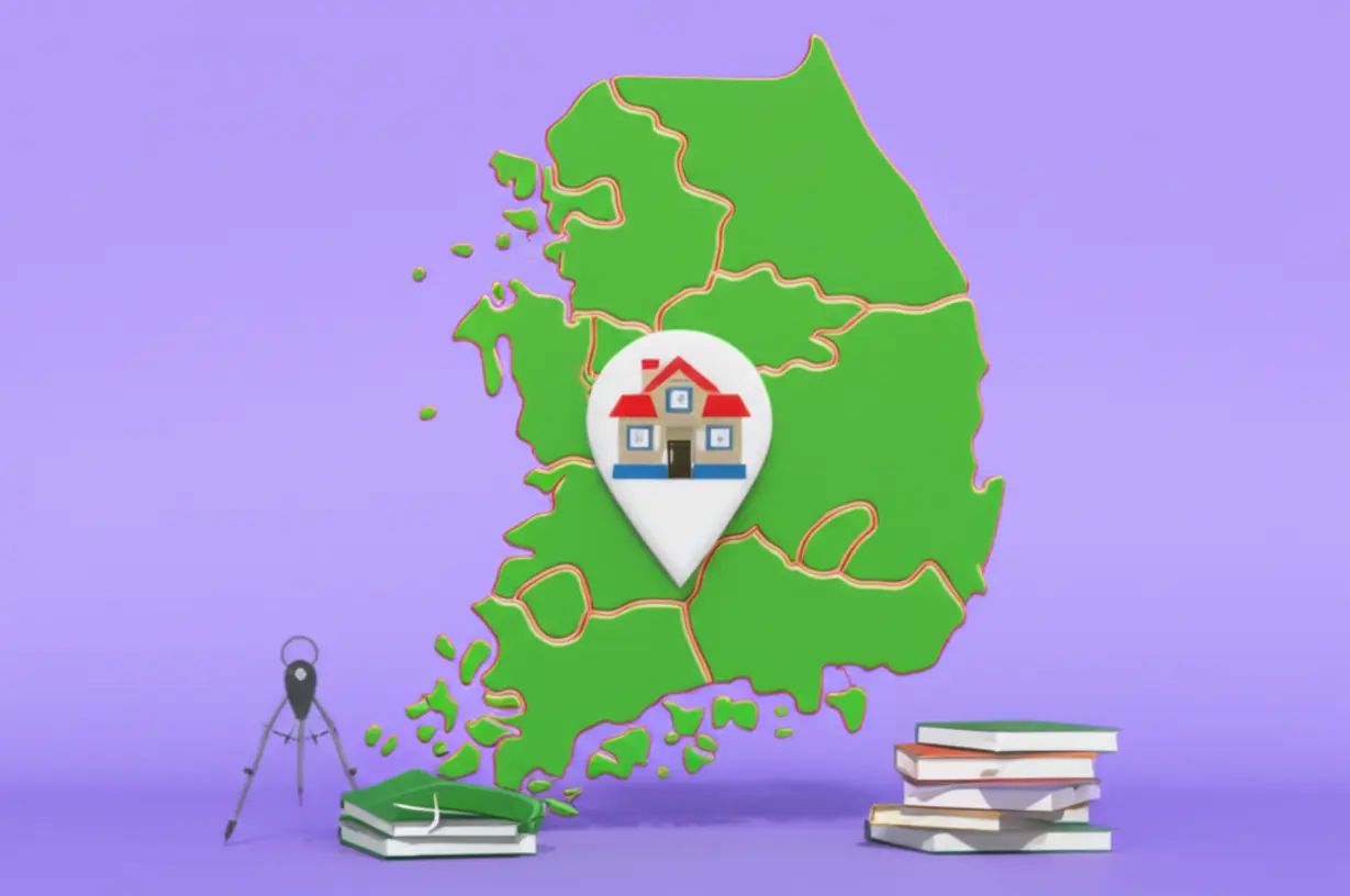 Cute-3D-map-of-South-Korea-highlighting-Gongju-with-academic-symbols.