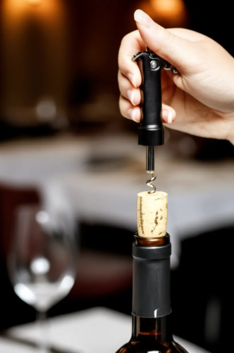 Cute-3D-render-of-a-hand-using-a-corkscrew-to-open-a-wine-bottle,-illustrating-the-origin-of-