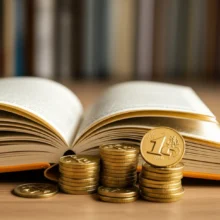A-cute-3D-rendering-of-money-symbols-and-an-open-English-vocabulary-book.