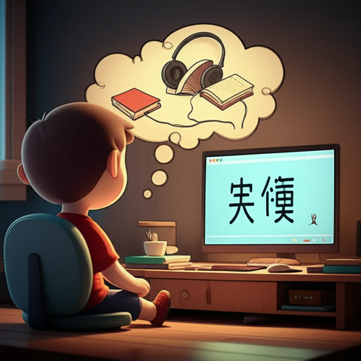 A-cute-3D-illustration-showing-interest-in-Chinese-language-sparked-by-watching-something-on-a-screen.