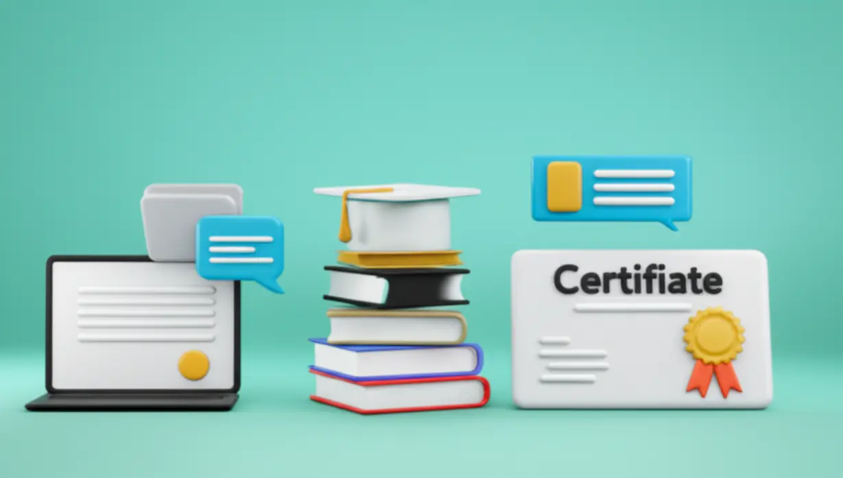 Icons-representing-online-learning-steps:-computer,-books,-certificate