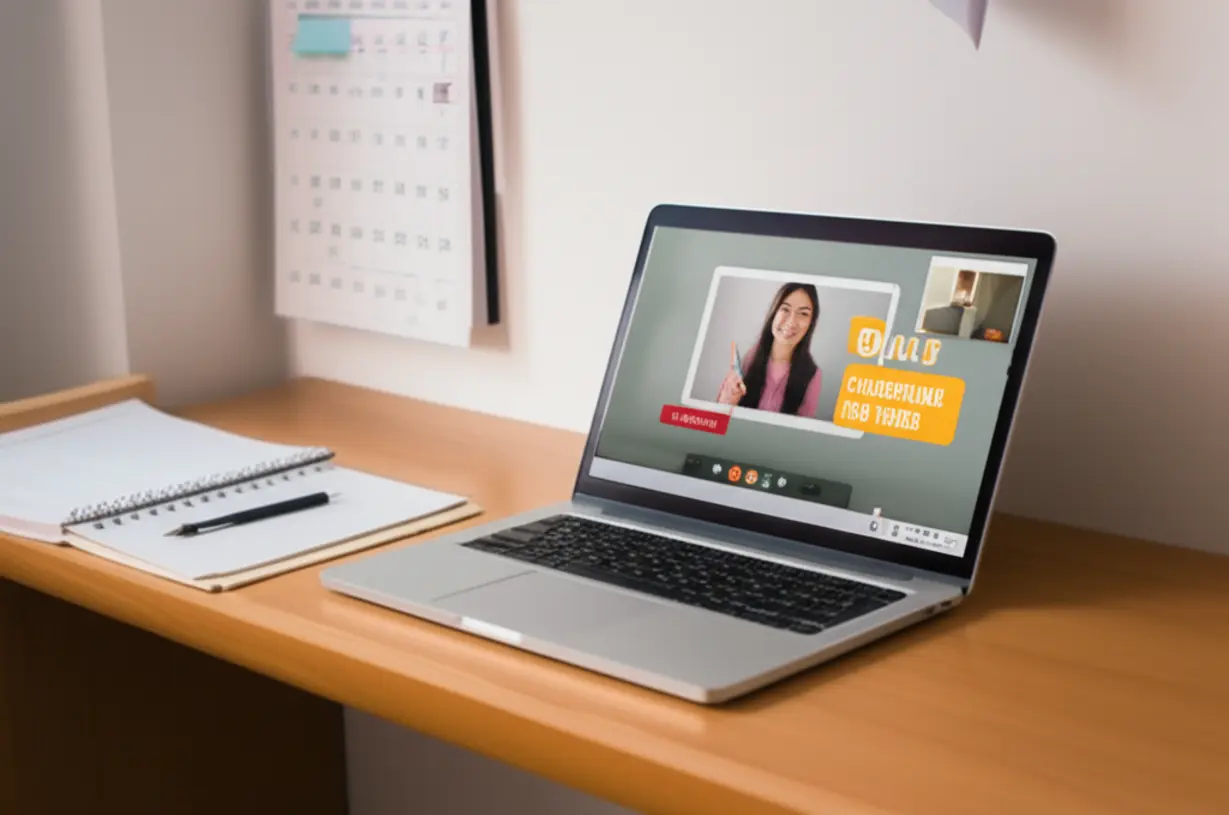 Person-studying-online-for-a-certification-exam,-with-a-laptop-and-calendar-visible.