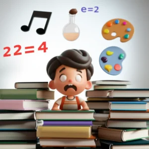 A-cute-3D-image-of-a-student-figure-overwhelmed-by-stacks-of-schoolwork.
