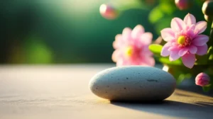 A-tranquil-setting-with-flowers-and-a-memorial-stone,-representing-a-pet's-final-rest.