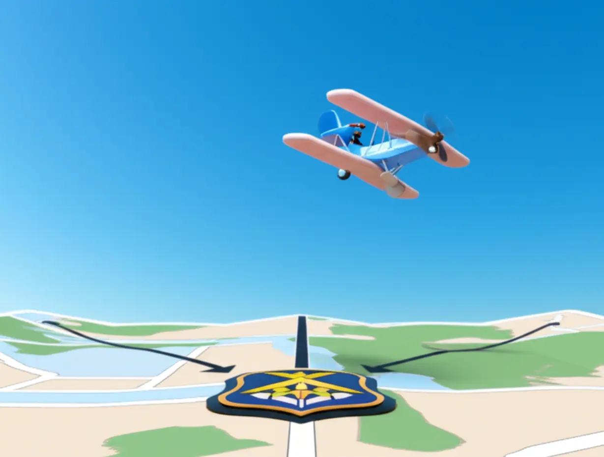 A-cute-3D-image-depicting-two-distinct-paths,-one-military-and-one-civilian,-converging-towards-an-aircraft-pilot