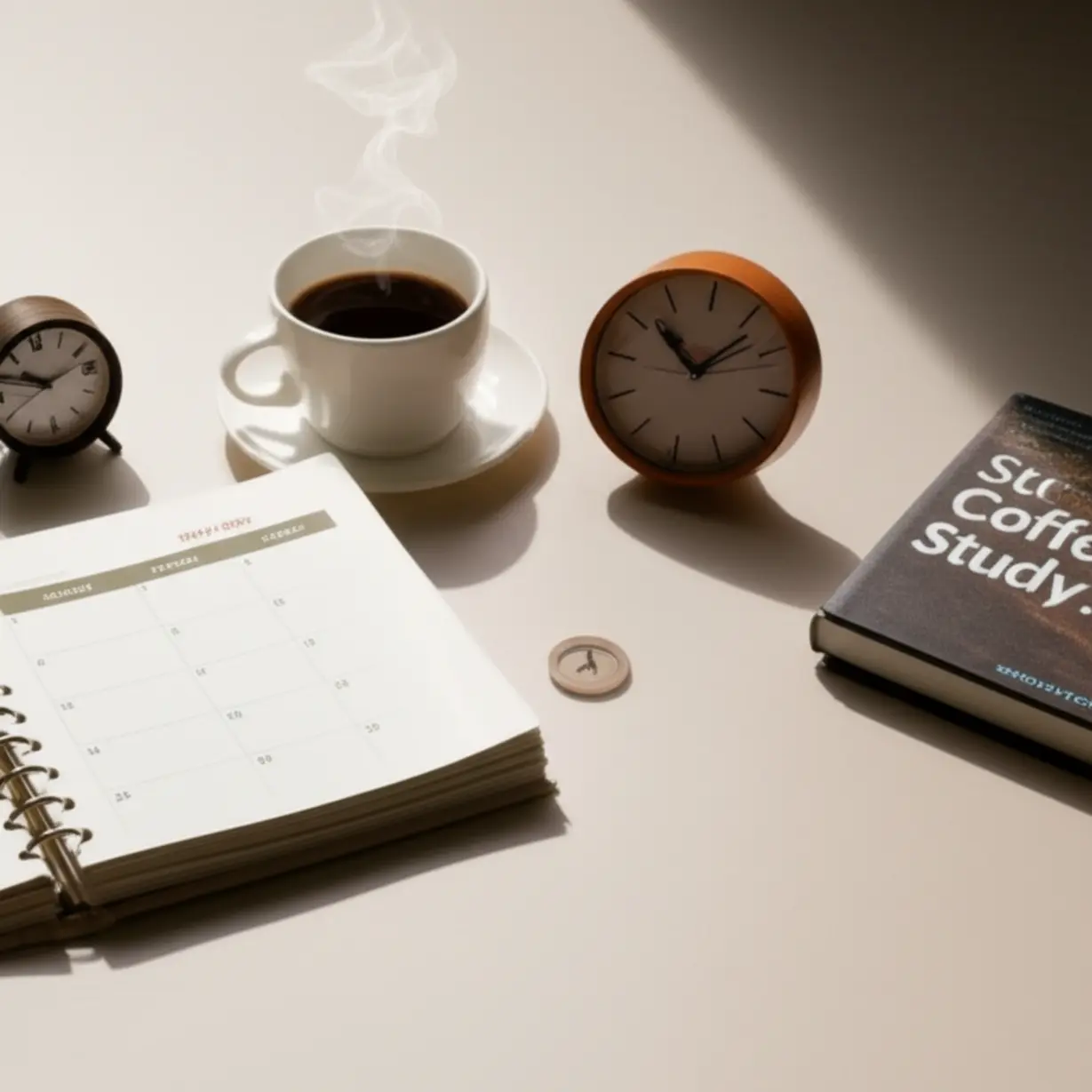 Illustration-of-a-study-desk-with-a-planner,-coffee-cup,-and-book.