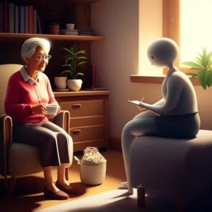 A-3D-illustration-of-an-elderly-person-receiving-comforting-counseling-in-a-warm,-cozy-room.
