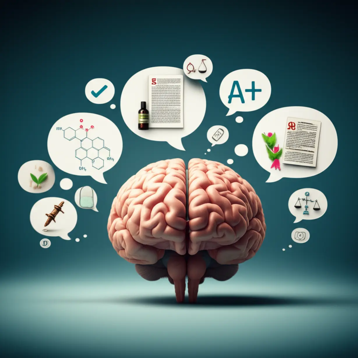 A-cute-3D-image-illustrating-a-brain-with-various-knowledge-elements-and-symbols-of-success,-representing-strategic-learning-for-a-complex-exam.