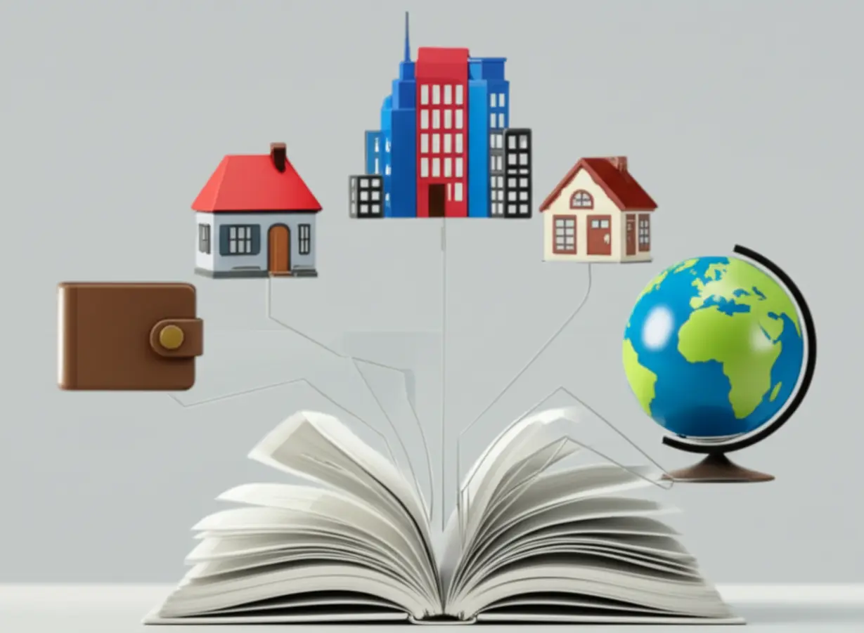 A-cute-3D-visual-depicting-a-structured-learning-approach,-categorizing-money-vocabulary-by-scope,-radiating-from-a-book.