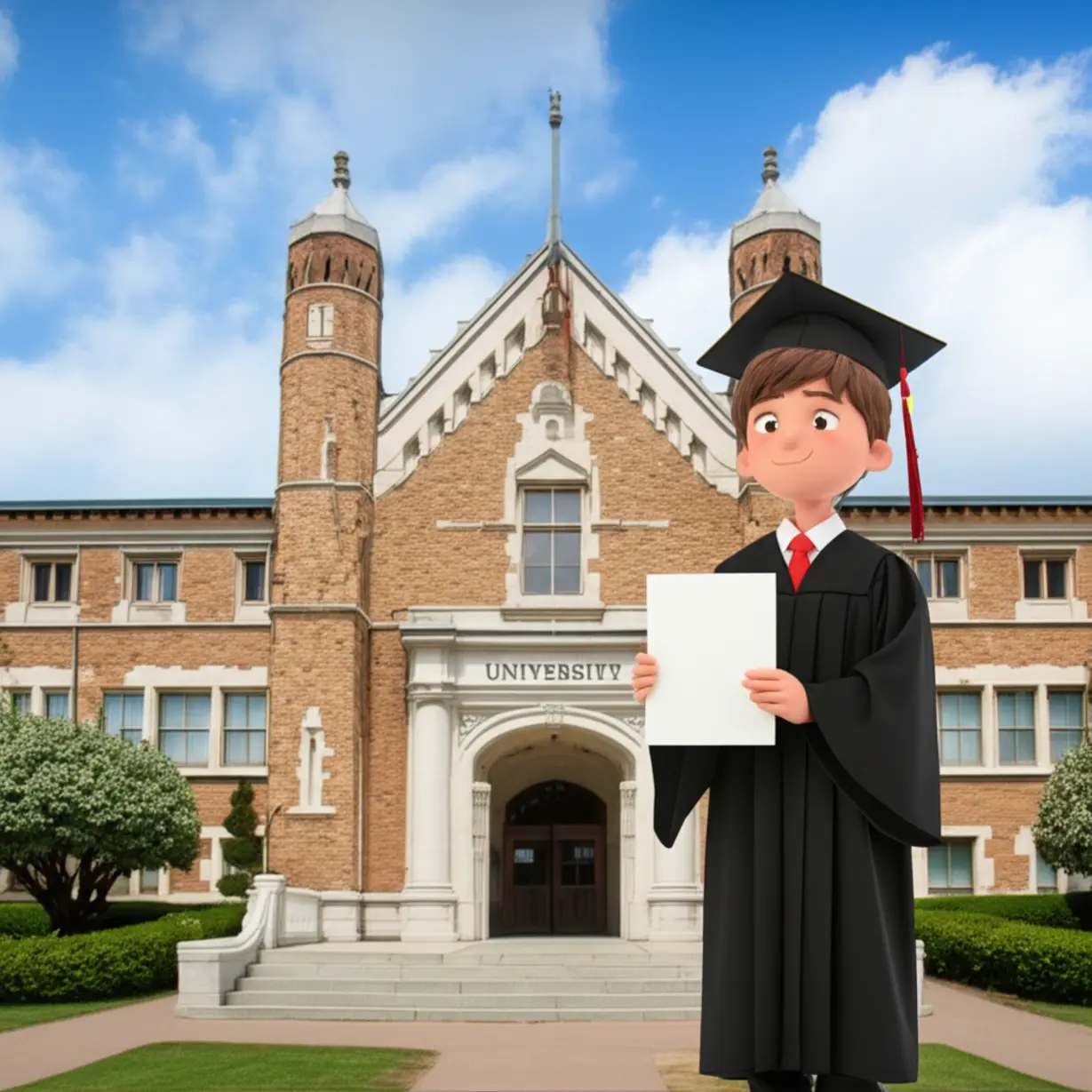 Student-with-certificate-looking-towards-a-university-building