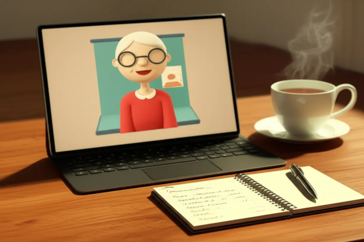 A-3D-illustration-of-a-study-setup-with-a-tablet-showing-an-online-lecture,-a-notebook,-and-a-cup,-representing-the-learning-process.