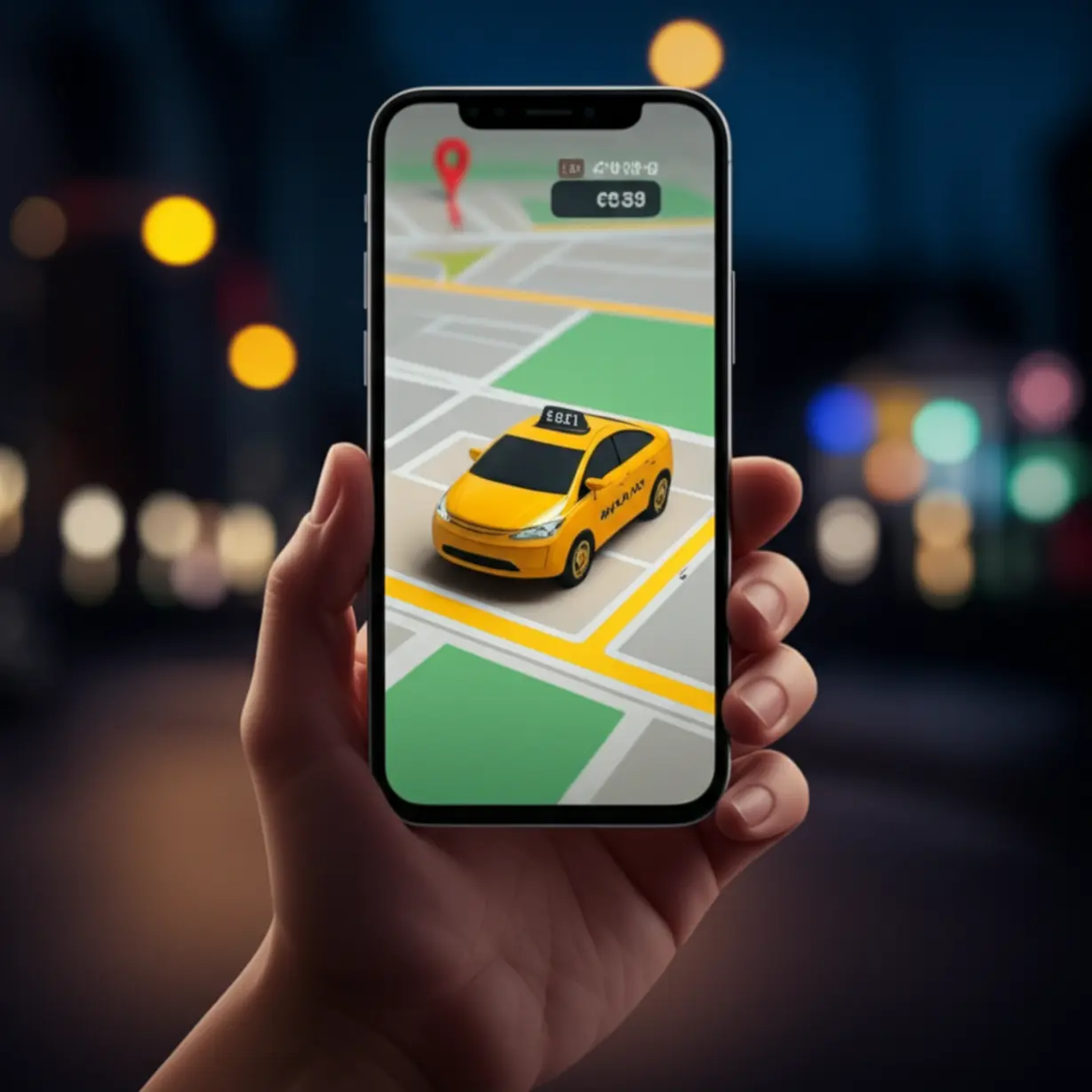 Hand-holding-smartphone-with-map-app-showing-taxi-route-and-fare-estimate.