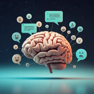 A-cute-3D-rendering-of-abstract-speech-bubbles-with-unique-symbols,-floating-around-a-stylized-brain,-symbolizing-the-process-of-understanding-new-slang-and-intergenerational-communication.