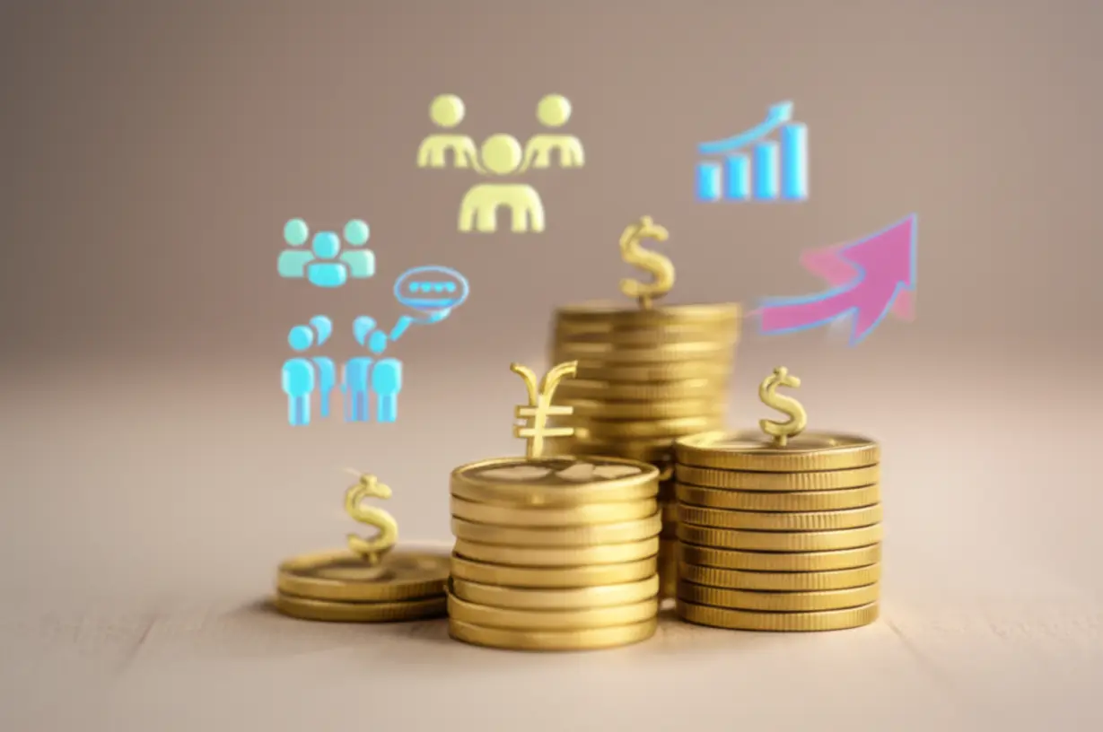 Illustration-showing-symbols-of-cost-savings-and-a-supportive-community-alongside-learning-icons.