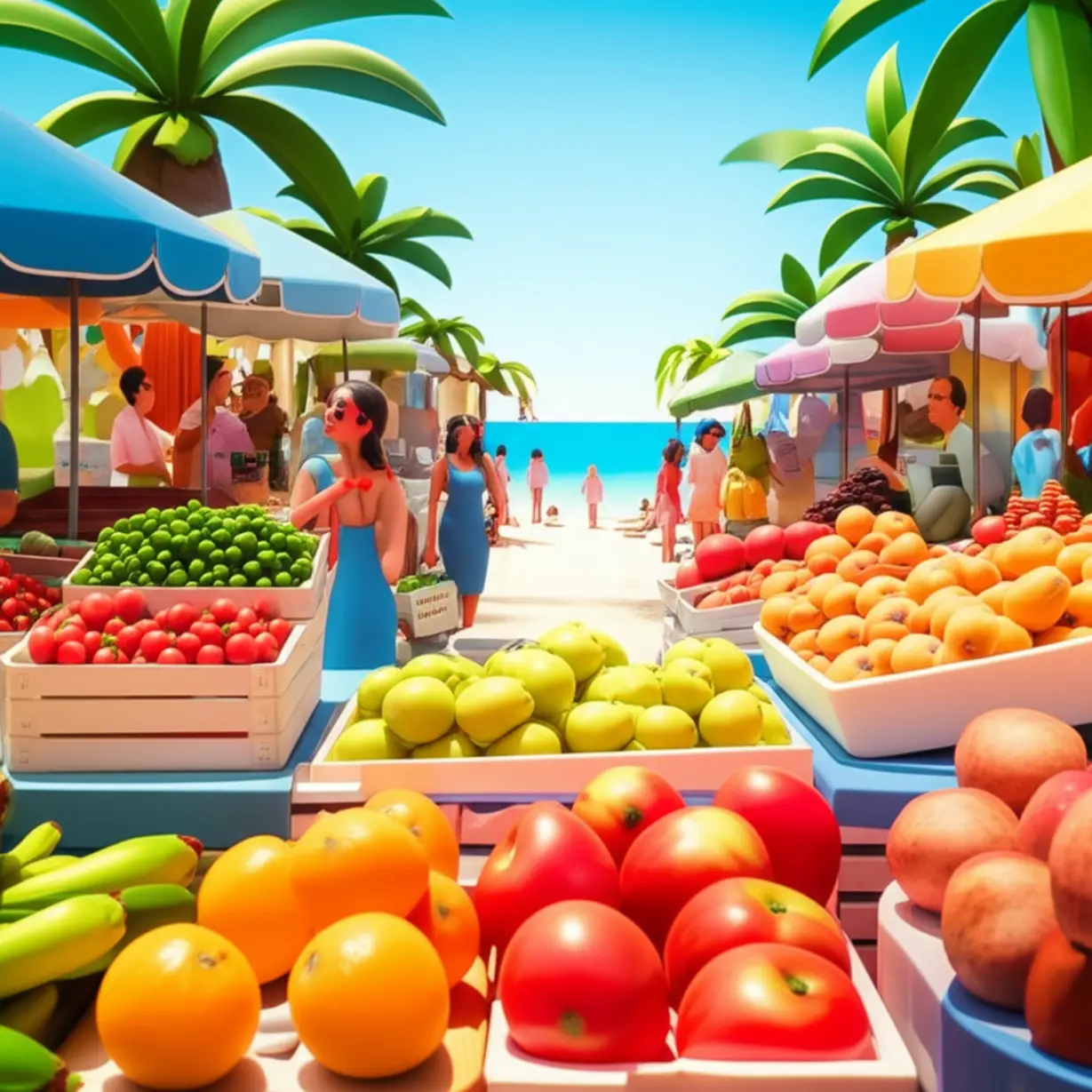 A-cute-3D-rendering-of-a-vibrant-summer-scene,-showing-bright-colors-and-a-subtle-hint-of-sun-kissed-skin-glow.