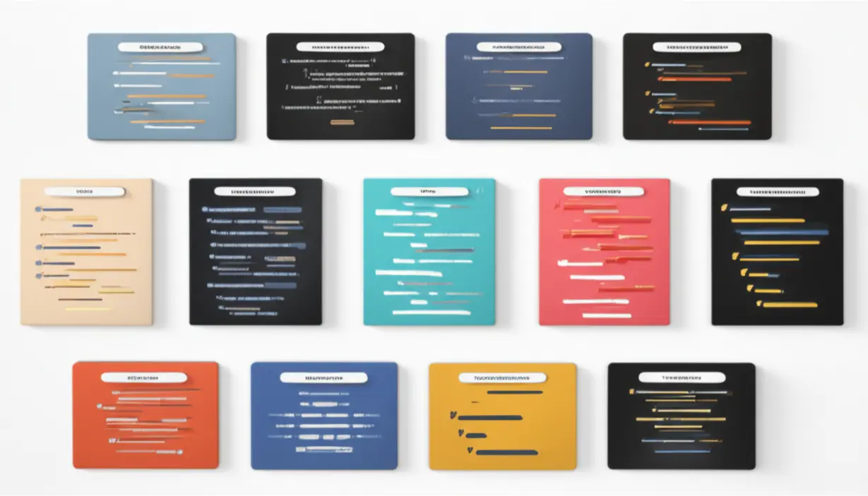 A-3D-grid-of-digital-screens-or-cards,-each-with-abstract-shapes-representing-a-unique-motivational-quote.