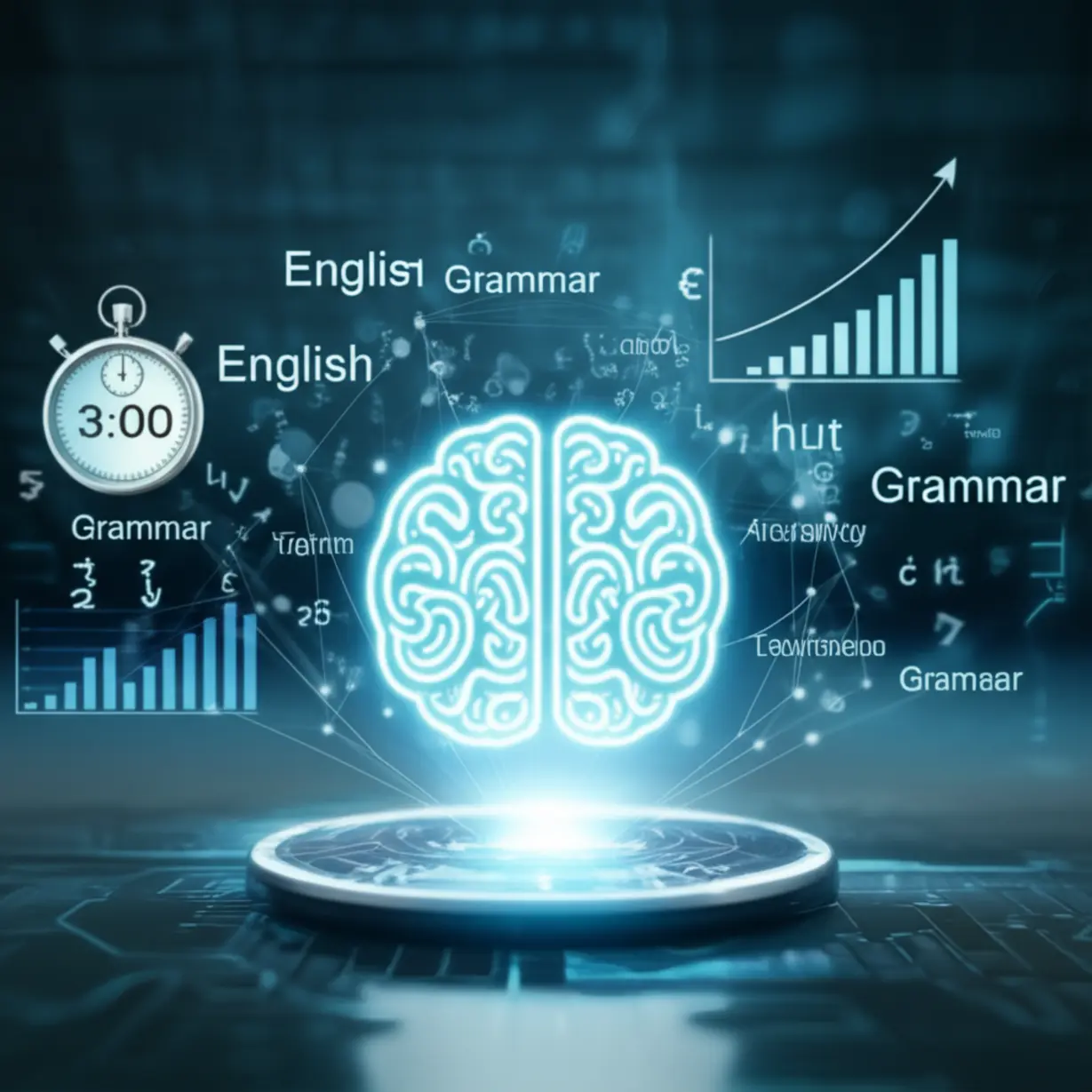 A-3D-image-of-an-AI-brain-analyzing-English-language-data-for-a-quick-3-minute-level-test.