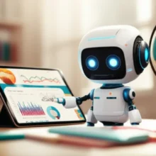 A-3D-image-of-a-friendly-AI-robot-helping-a-student-learn-English-on-a-tablet,-symbolizing-smart-education.