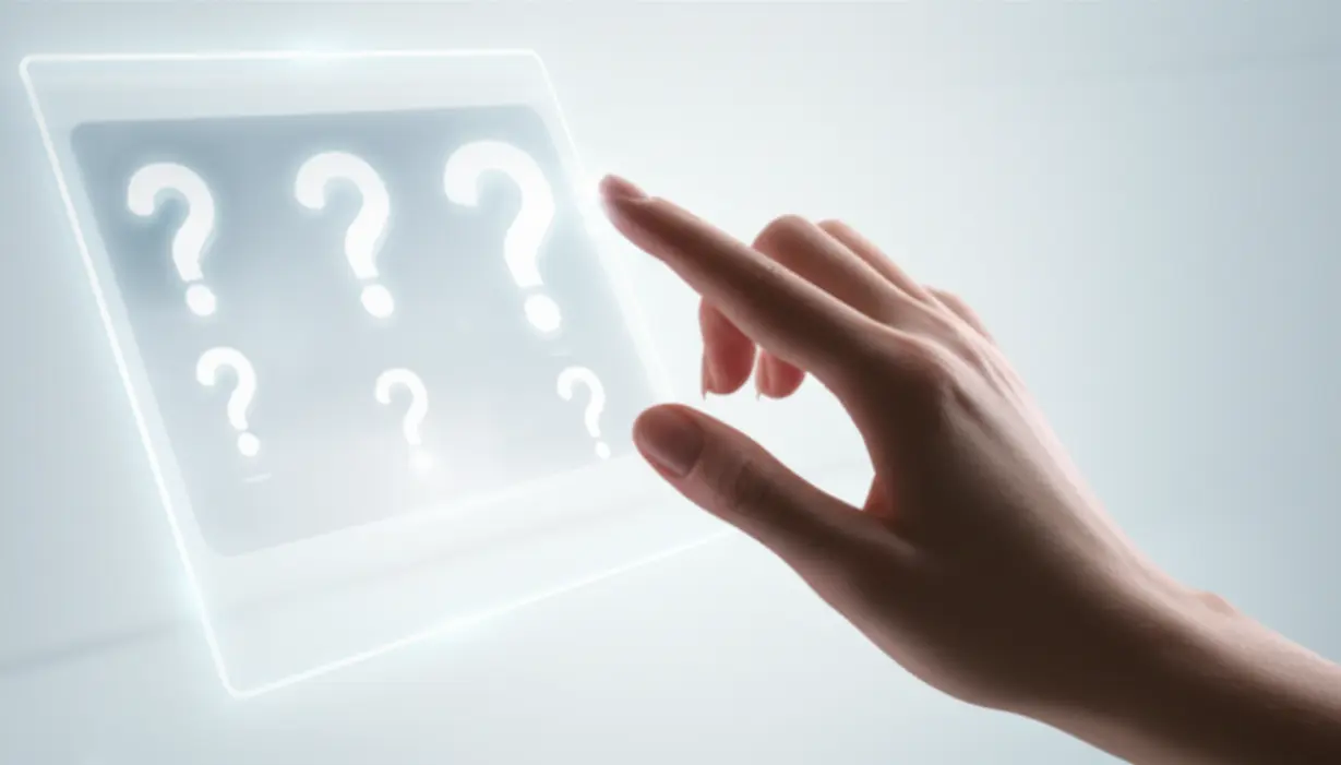 추상적이고-양식화된-3D-손이-빛나는-화면과-상호-작용하며,-화면에는-선택이나-질문을-나타내는-단순화된-기호들이-표시됩니다.-이는-온라인-성향-테스트-과정을-상징합니다.