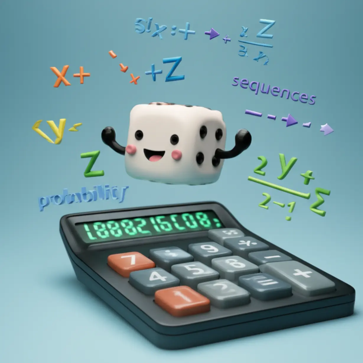 Abstract-3D-symbols-for-algebra,-sequences,-and-probability,-arranged-around-a-digital-display.