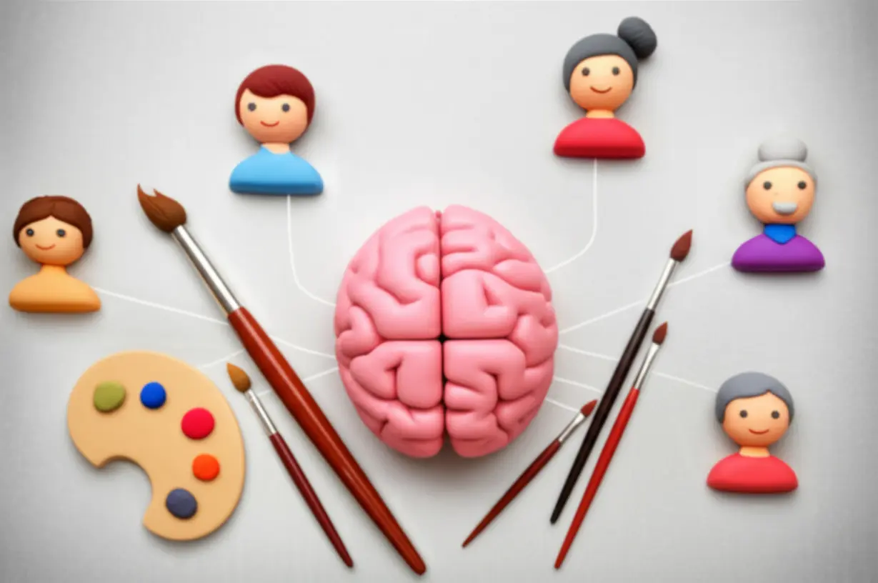 미술-도구와-다양한-연령대의-사람들을-나타내는-아이콘들이-있는-뇌-이미지