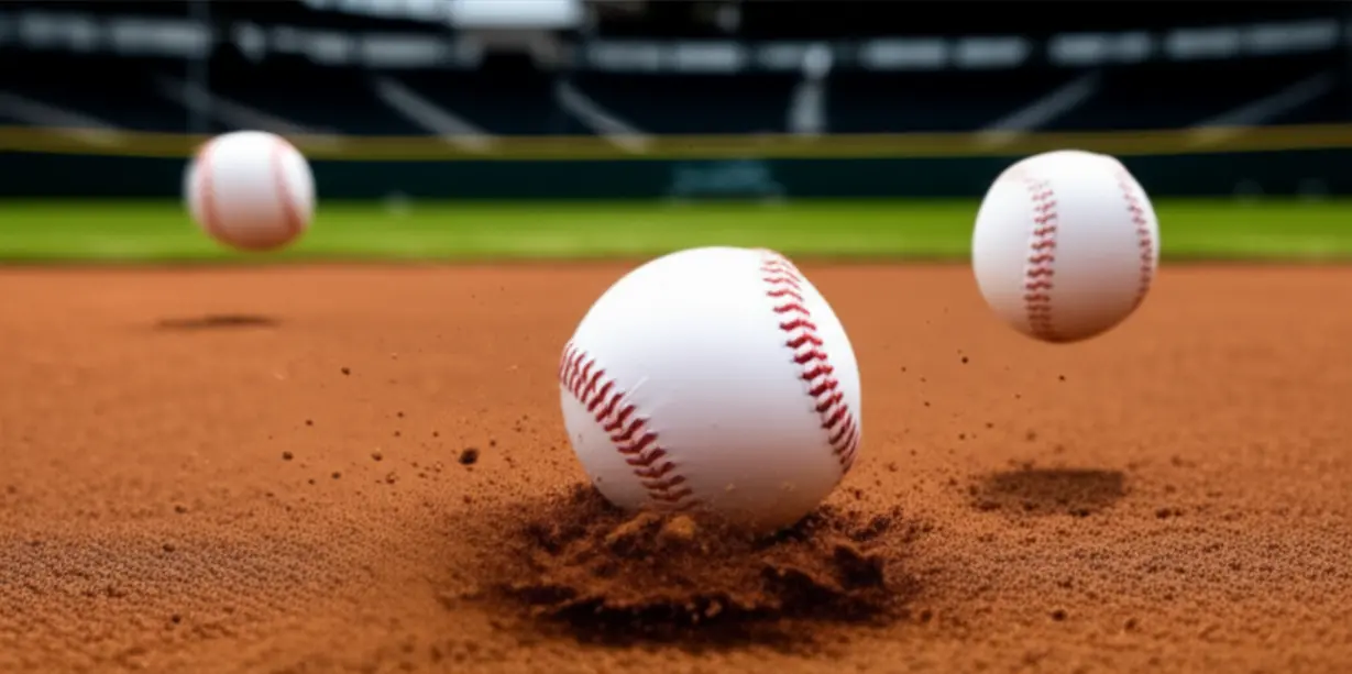 Cute-3D-illustration-depicting-various-baseball-trajectories-for-fungo-drills,-including-a-ground-ball-and-a-high-fly-ball,-over-a-baseball-field.