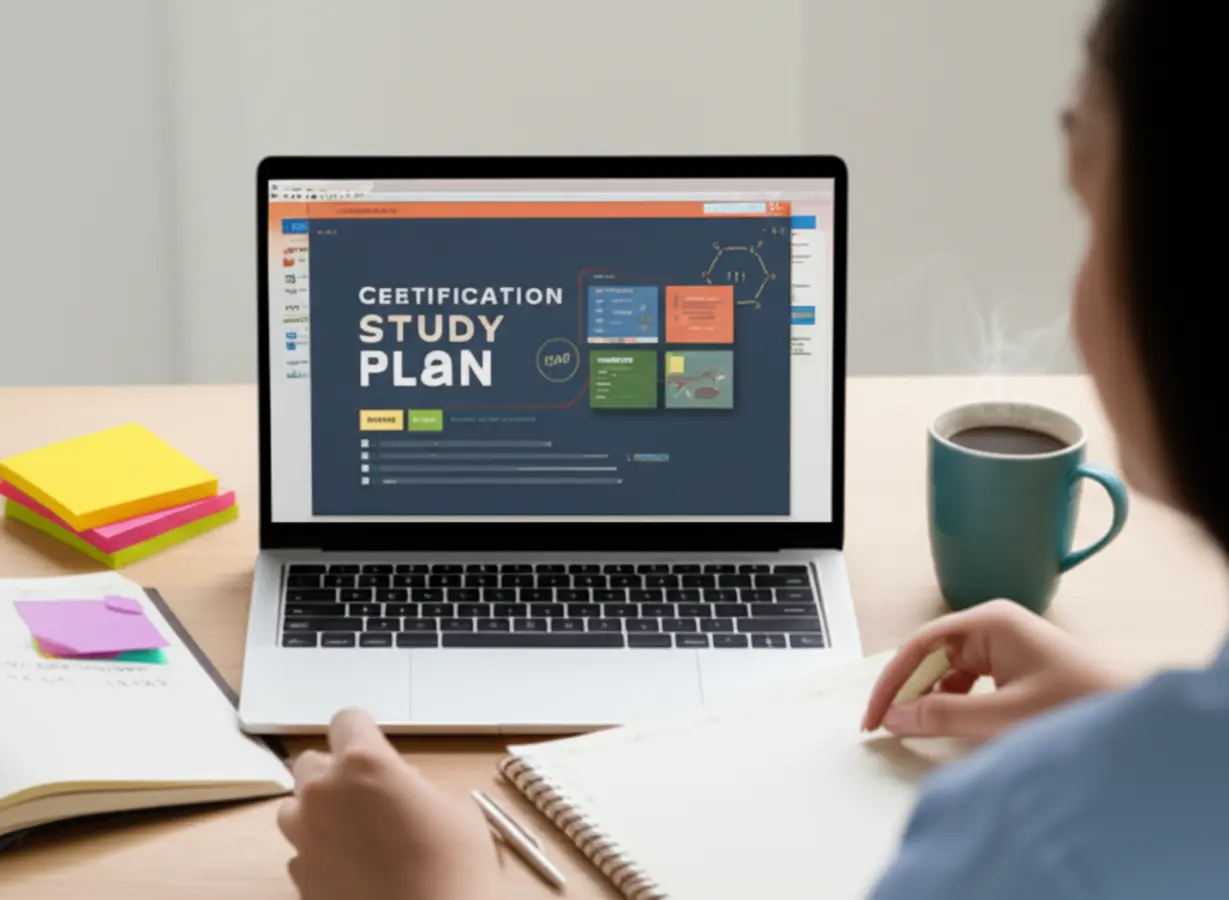 A-3D-image-of-a-person-planning-their-studies-with-a-laptop-and-planner,-symbolizing-strategic-learning-for-certification.