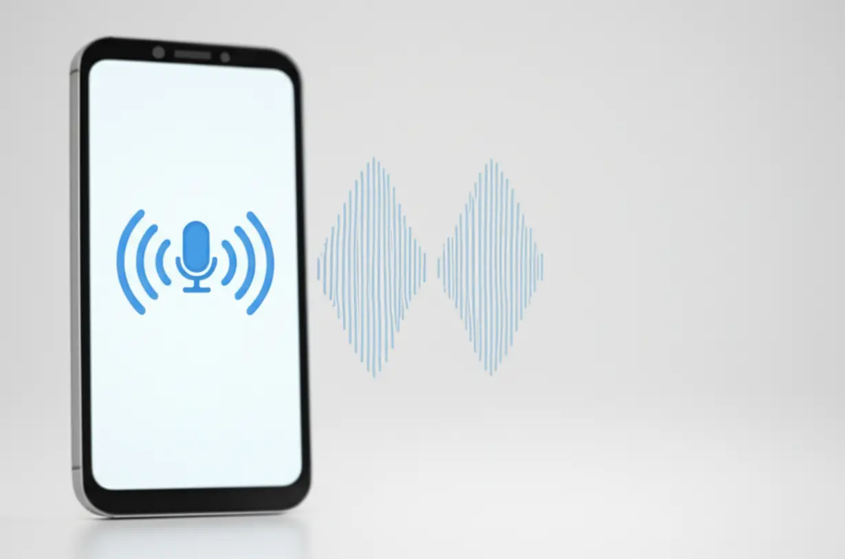 A-smartphone-with-sound-waves,-symbolizing-clear-audio-for-phone-English-classes.