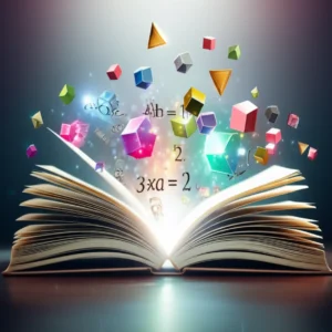 A-stylized-open-book-showcasing-math-formulas-and-geometric-shapes,-representing-a-comprehensive-guide-to-mathematics.