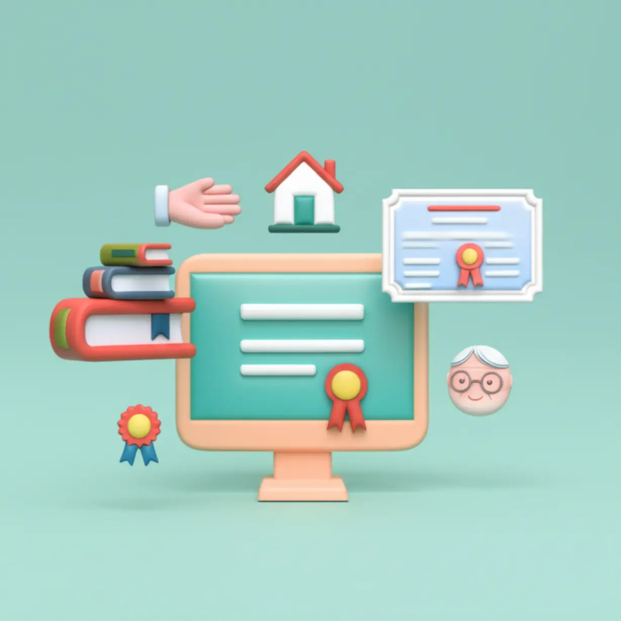 Icons-representing-a-study-curriculum-and-various-elderly-care-facilities,-illustrating-career-paths.