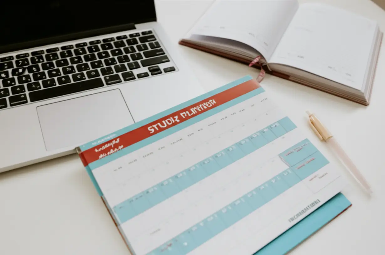 3D-render-of-a-monthly-study-planner-with-study-materials-like-a-laptop-and-book,-symbolizing-a-one-month-study-strategy.