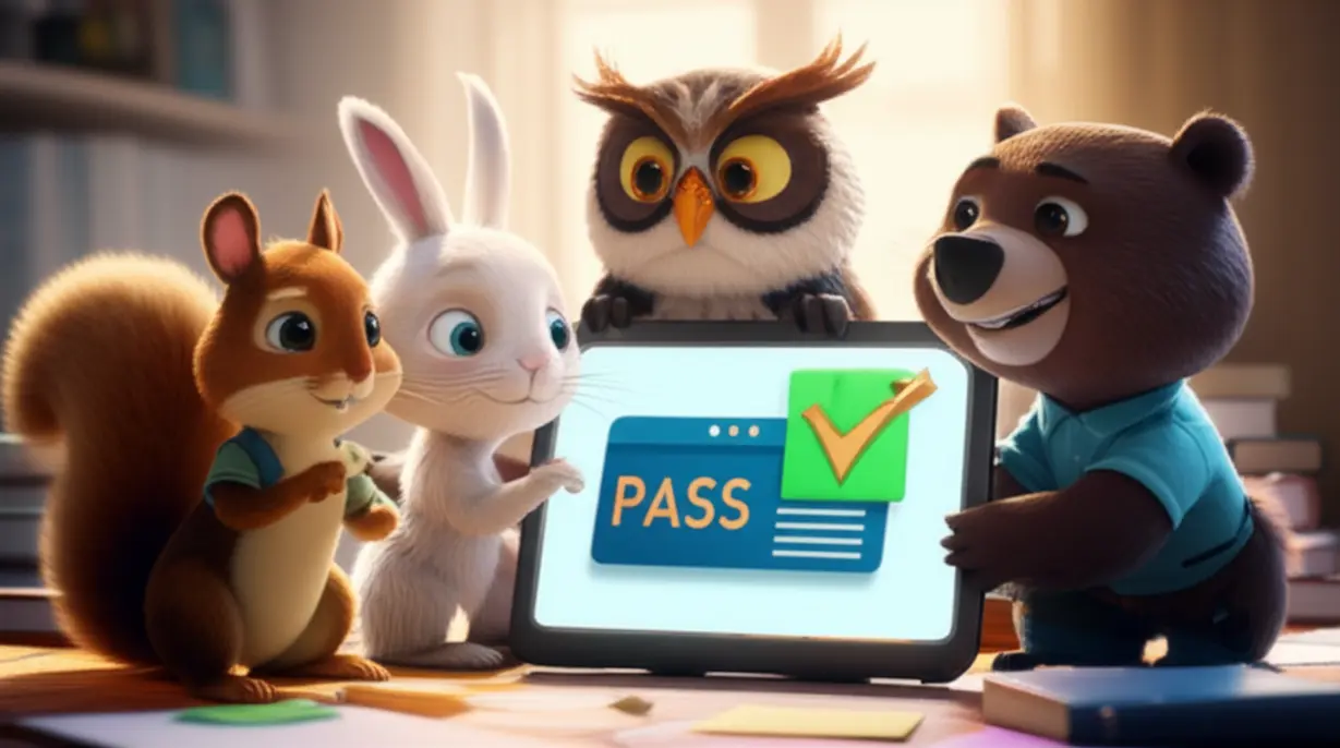 A-3D-illustration-of-cute-animal-characters-studying-together-with-a-guiding-owl,-symbolizing-effective-learning-support-to-avoid-failure-and-achieve-success-in-exams.