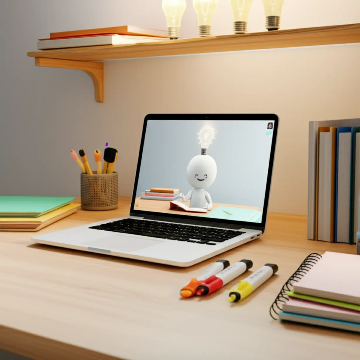 A-cute-3D-image-depicting-an-organized-study-space-with-a-laptop-and-study-materials,-representing-effective-online-learning-methods-for-the-social-worker-exam.