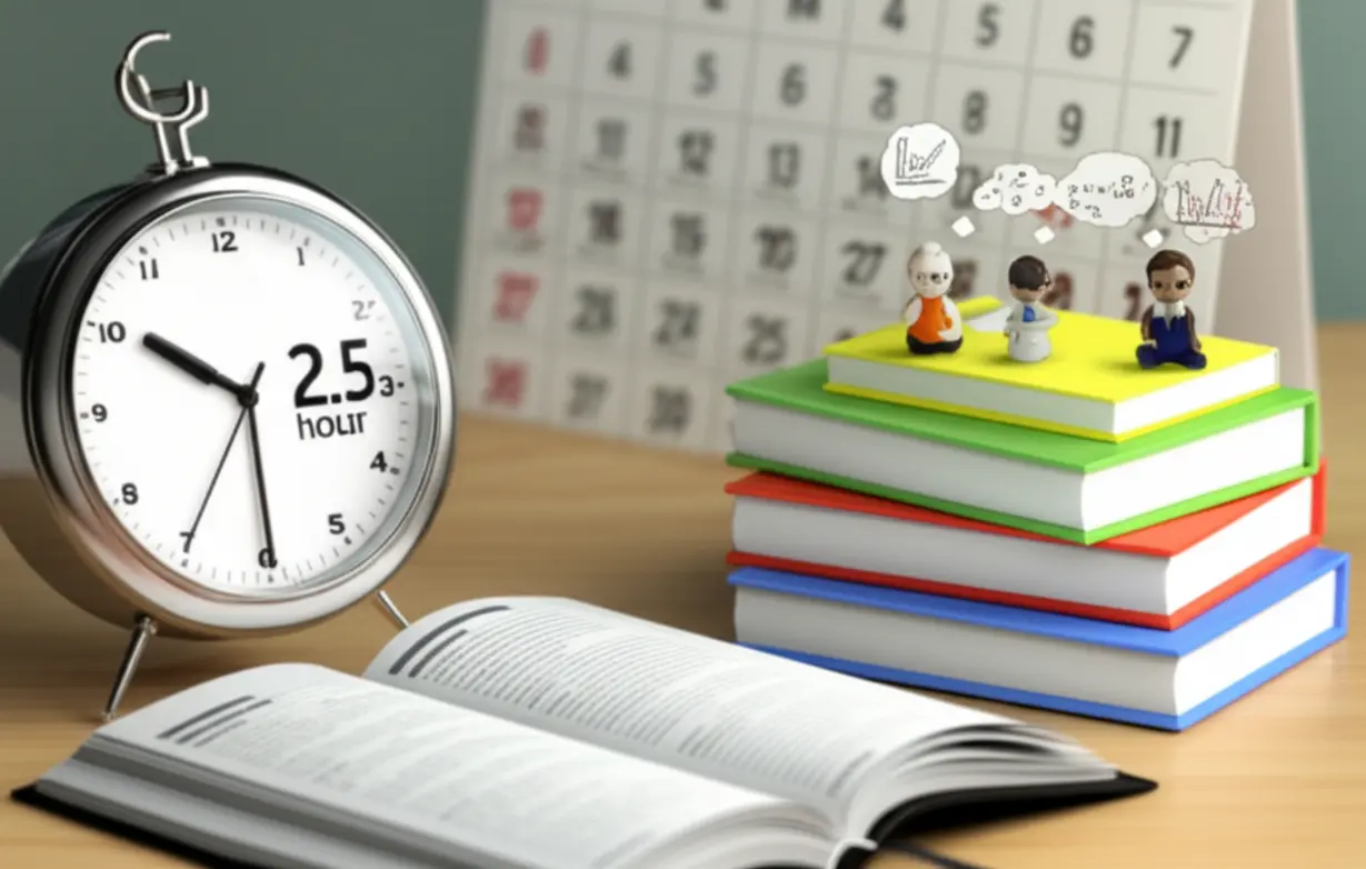 A-cute-3D-illustration-depicting-an-exam-booklet,-a-clock,-and-study-materials,-representing-the-JaeKyungManliSa-exam-structure-and-preparation.