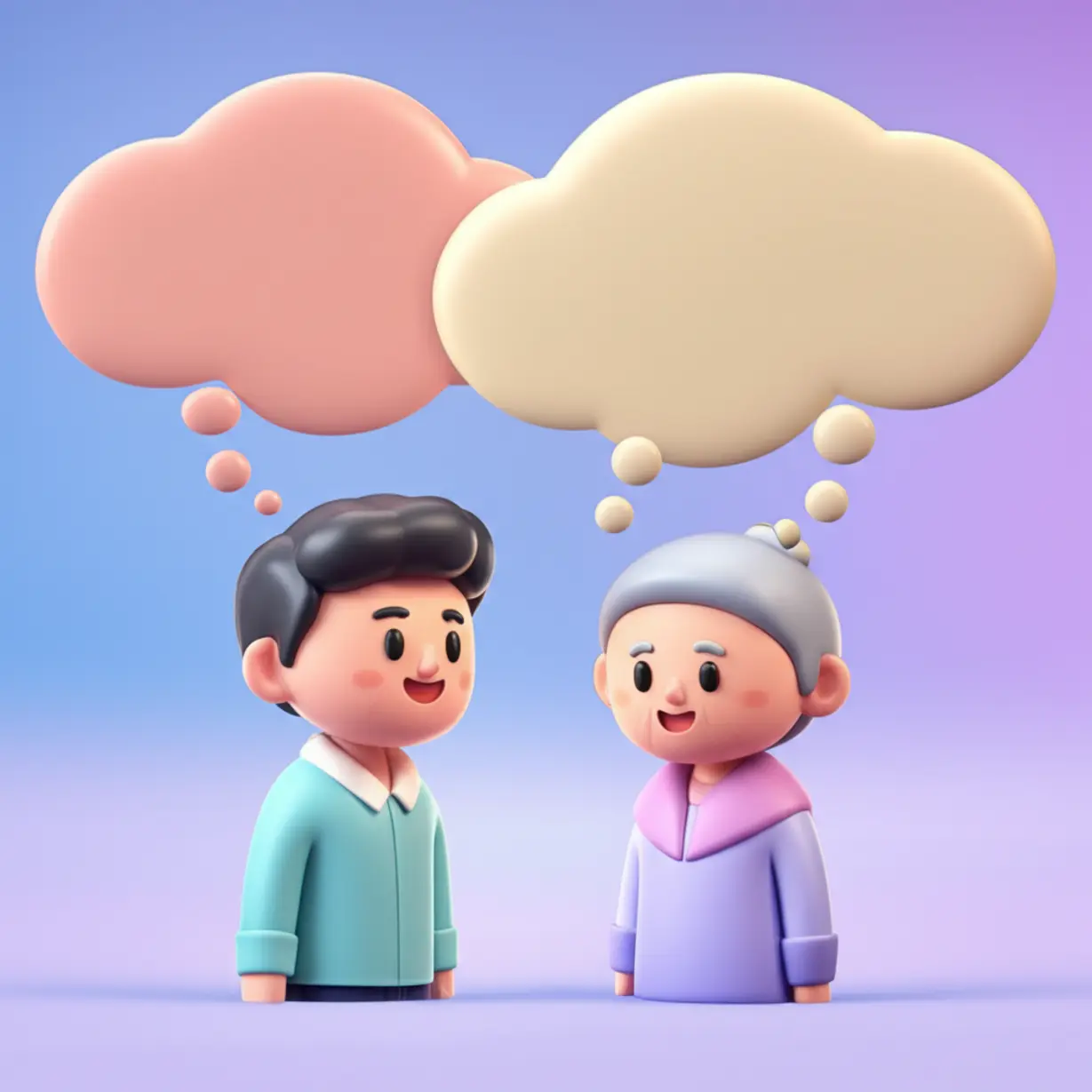 노인과-젊은이가-서로를-이해하는-모습의-3D-일러스트