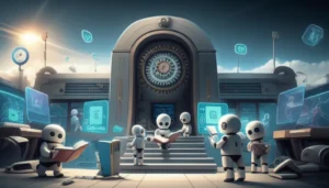 미래지향적인-공학대학교-건물과-학습하는-로봇-캐릭터들