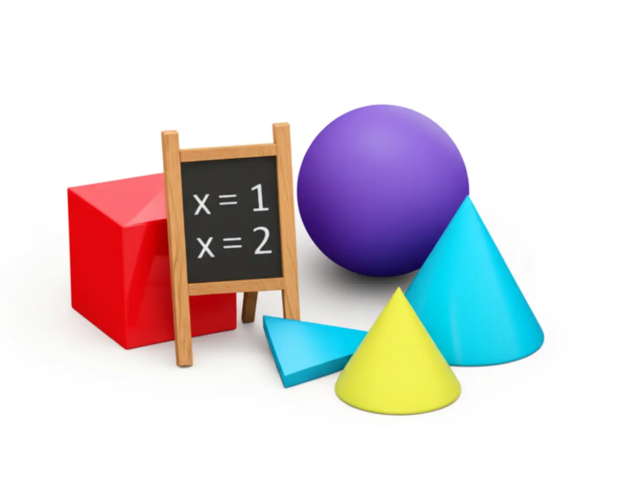 Cute-3D-geometric-shapes-with-a-chalkboard,-illustrating-fundamental-geometry-formulas.