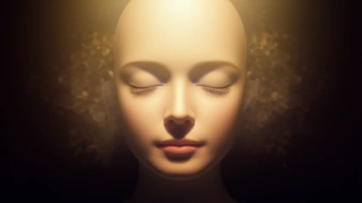 A-serene-face-illuminated-by-a-soft,-fading-light,-representing-temporary-clarity.