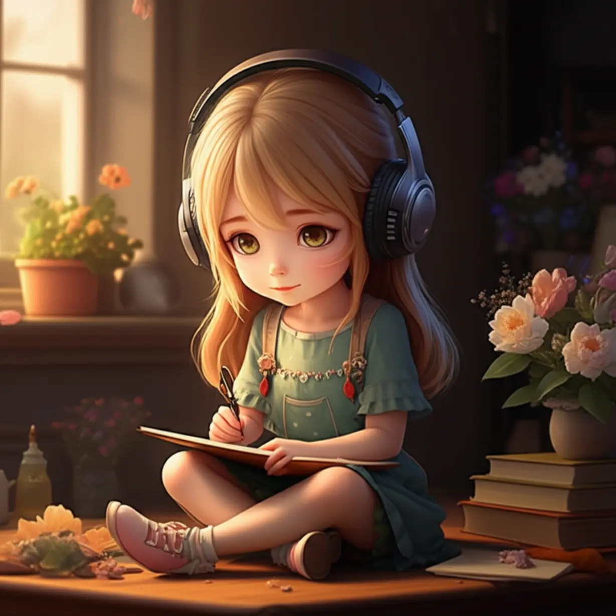 A-peaceful-character-engaged-in-artistic-pursuits-in-a-cozy-setting,-symbolizing-ISFP-traits.