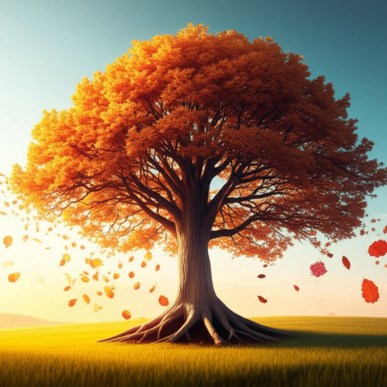 A-powerful-3D-image-of-an-oak-tree-with-glowing-leaves,-symbolizing-strength-and-the-freedom-of-being-authentic.