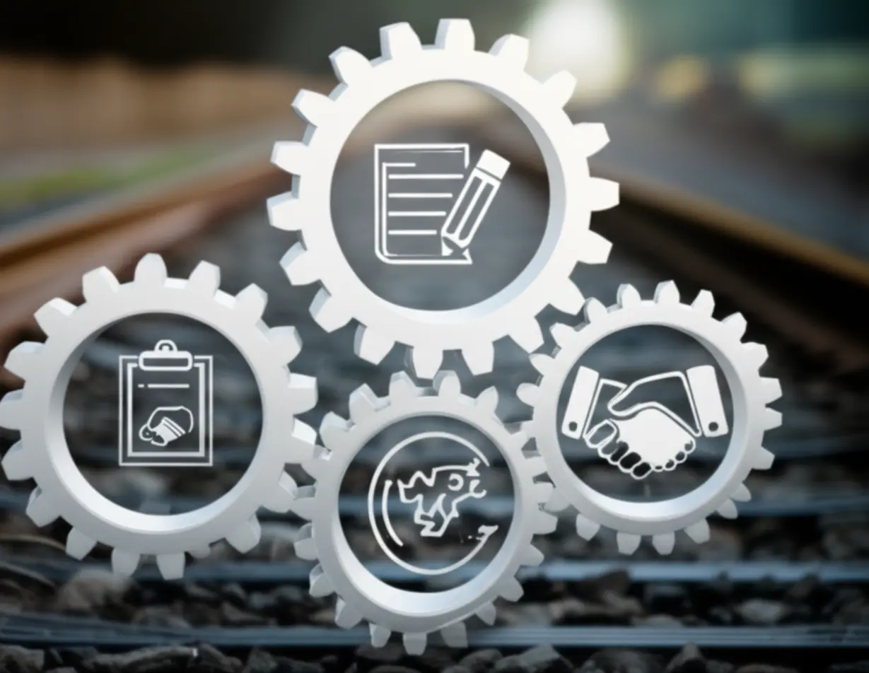 A-cute-3D-illustration-of-interconnected-gears-with-job-related-icons,-symbolizing-the-stages-of-Korail