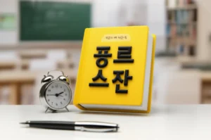 An-open-textbook,-a-clock,-and-a-pen-representing-the-Korean-History-Proficiency-Test.