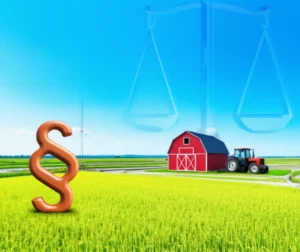 푸른-하늘-아래-펼쳐진-논과-농장-풍경,-법과-경제를-상징하는-추상적인-아이콘이-조화롭게-어우러진-귀여운-3D-이미지