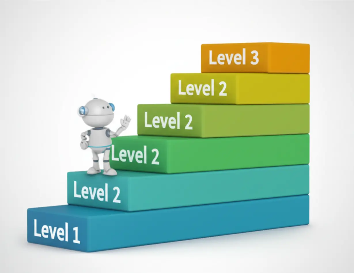 회계-자격증-레벨을-나타내는-사다리와-그-위에-서-있는-귀여운-3D-캐릭터