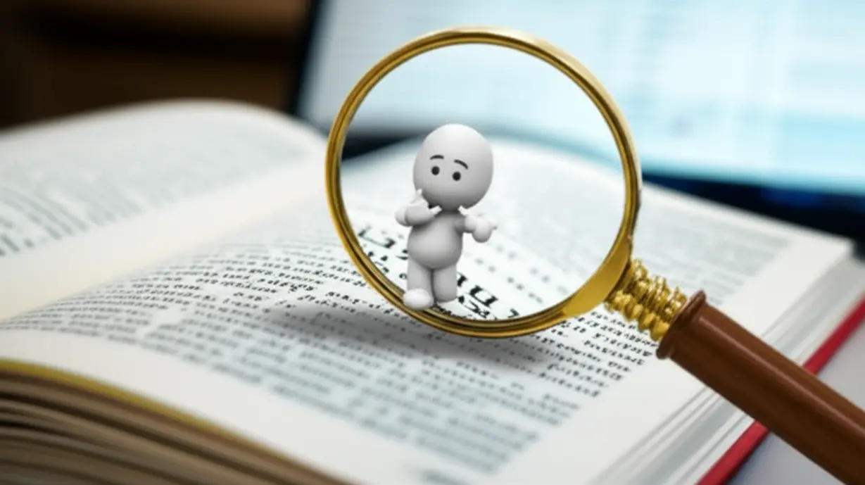 Cute-3D-illustration-of-a-magnifying-glass-on-a-textbook,-symbolizing-an-English-level-test-and-detailed-assessment.
