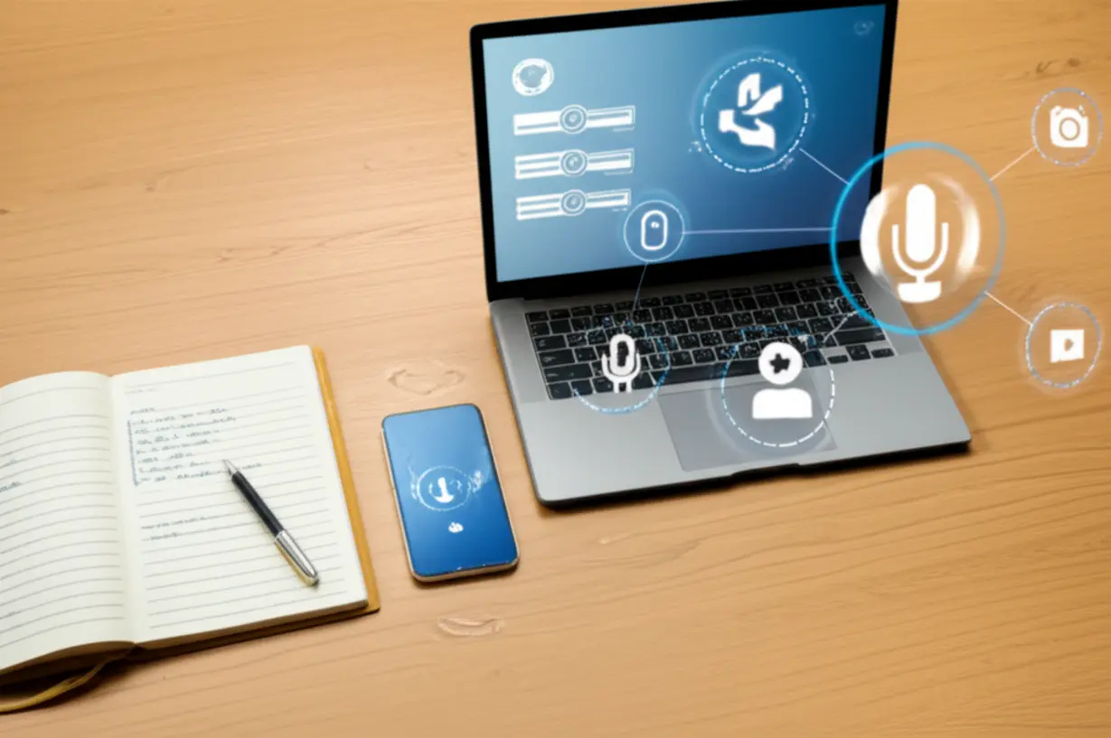 A-cute-3D-depiction-of-a-well-organized-study-desk-with-a-laptop,-smartphone,-notebook,-and-various-icons-symbolizing-effective-online-English-learning-methods-like-feedback,-recording,-and-community.