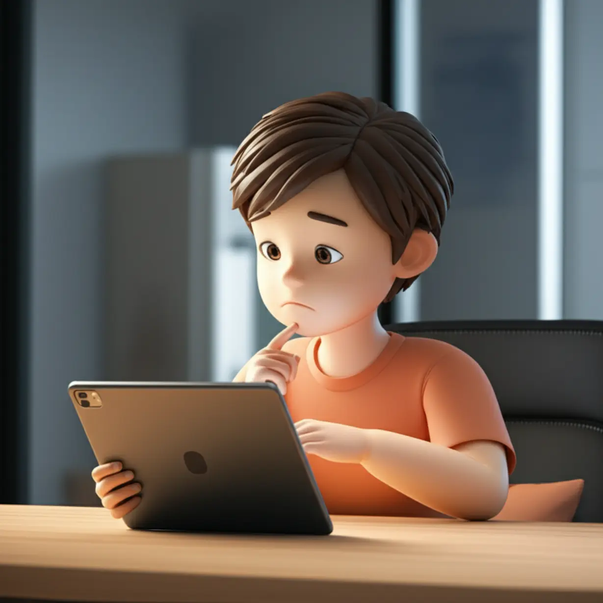 태블릿이나-컴퓨터로-온라인-시험을-보는-사람의-편안한-3D-이미지