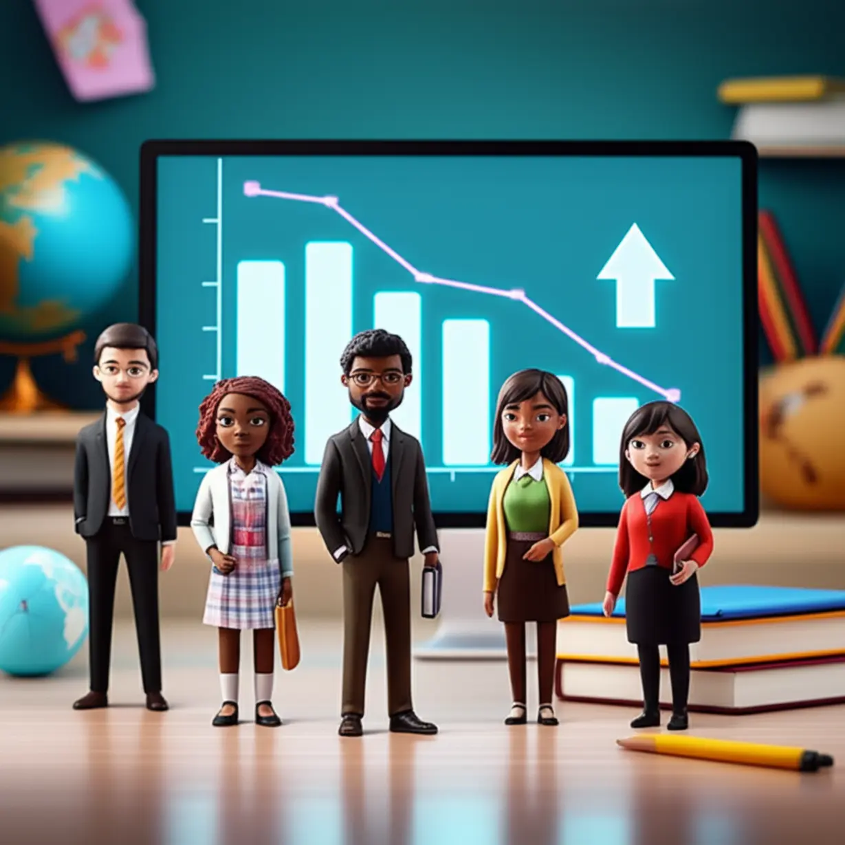 A-cute-3D-illustration-showing-various-teacher-types-in-front-of-digital-charts,-representing-the-2026-public-teacher-appointment-quotas-with-decreasing-trends-and-some-stable-numbers.