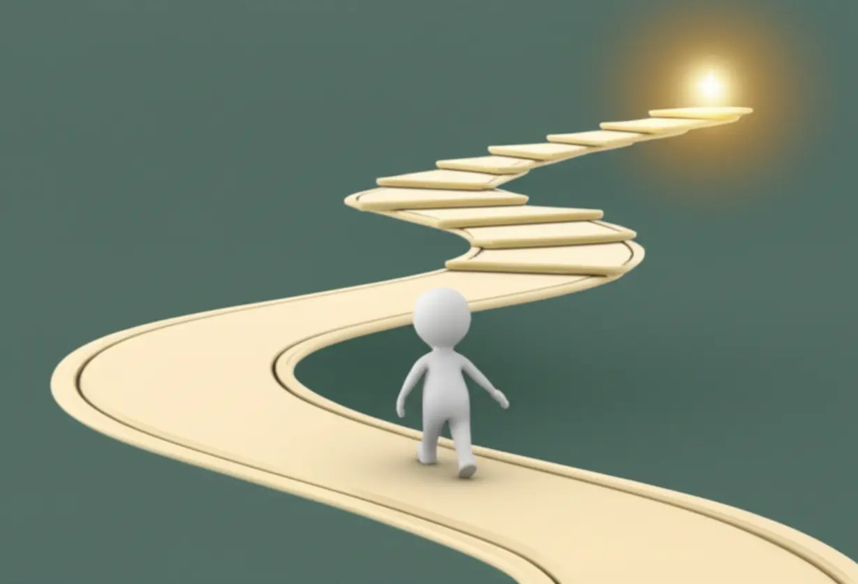 A-person-climbs-a-path,-symbolizing-the-challenging-yet-rewarding-journey-of-exam-preparation.