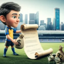 A-stylized-3D-image-illustrating-a-high-value-soccer-player-transfer-from-a-European-club-to-a-US-league-team,-symbolized-by-money-and-new-cityscapes.